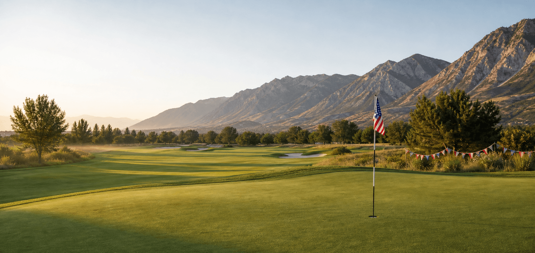 Golf course fairway with mountains behind it